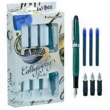 JAGS PROFESSIONAL CALLIGRAPHY PEN SET WITH 4 NIB SIZES| STRAIGHT CUT (Pen Colour May Vary)