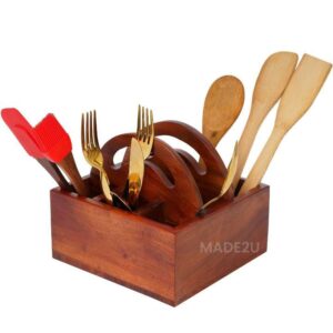 MADE2U PREMIUM WOODEN SQUARE CADDY ( 5 COMPARTMENTS )