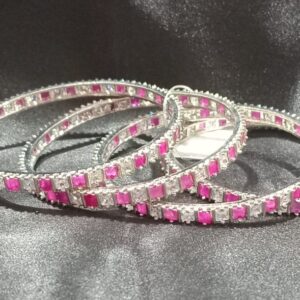 PINK WITH WHITE AD STONE BANGLES ( SET OF 4 ) ( 2*4)