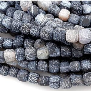 LK BEADS UNISEX 8INCH MATTE TIBETIAN FIRE AGATE 8MM CUBE SHAPE CUT JEWLLERY MAKING BEADS