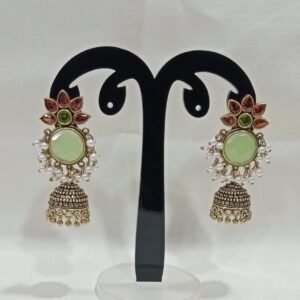 PISTA GREEN COLOUR STONE OXIDISED JUMKAH