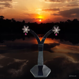 FLOWER  DESIGN WITH WEIGHT PEARL AND ONION PINK STONE