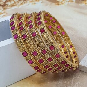 ANTIQUE BANGLES WITH RUBY COLOUR STONE & LAKSHMI STATUE ( SET OF 2 BANGLES )